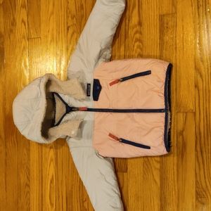 Patagonia Girls Sherpa Lined Puffer Jacket Size 3T Tan & Coral Pink
